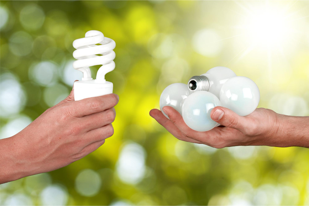 Transitioning to LED bulbs conserves energy, lasts longer, and is eco-friendly without mercury.
